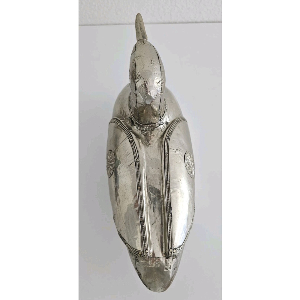 Vintage Silver Metal Over Wood Duck Decoy Figurine Folk Art Decorative Bird - Picture 12 of 16